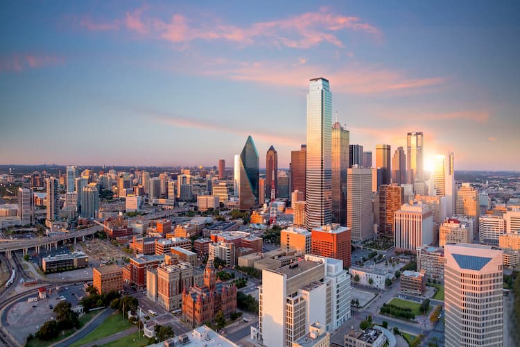 an aerial view of the city of Dallas