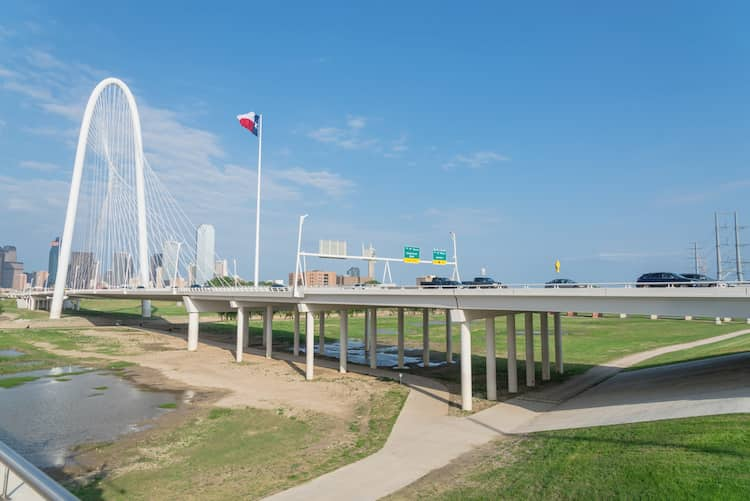 The Margaret Hunt Hill Bridge from a distance