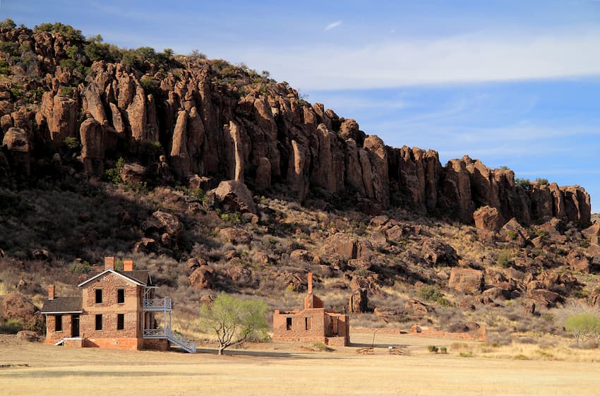 Buildings at mountains at Fort Davis Historic Site 