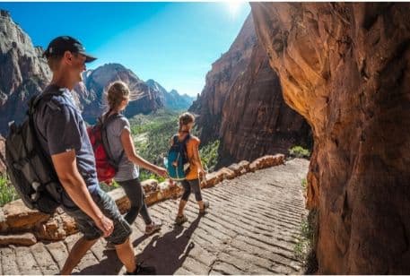 Family walking hiking in a US National Park