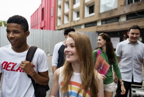 Teens walking together