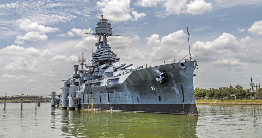 View of the Battleship Texas in Houston Texas