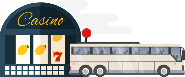 An illustration of a charter bus outside a casino